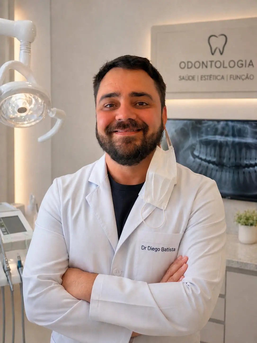 Dr. Diego Batista sorrindo em consultório da DPL Odontologia